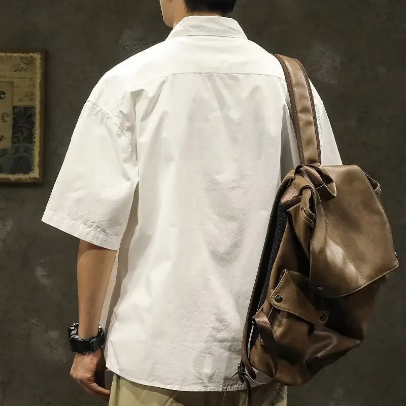 American mens casual short sleeved summer fashionable comfortable Tshirt street plain collared shirt 250317