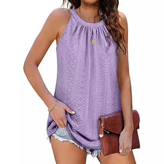 Womens Vest Top Round Neck Sleeveless Vest Female Hollow Out Comfortable Breathable Tops Casual Multiple Colors Available 250320