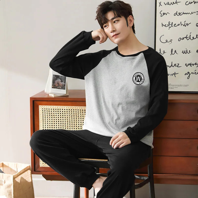 Spring and Autumn 2 pairs of pajamas mens sports long sleeved loose casual home set 250319