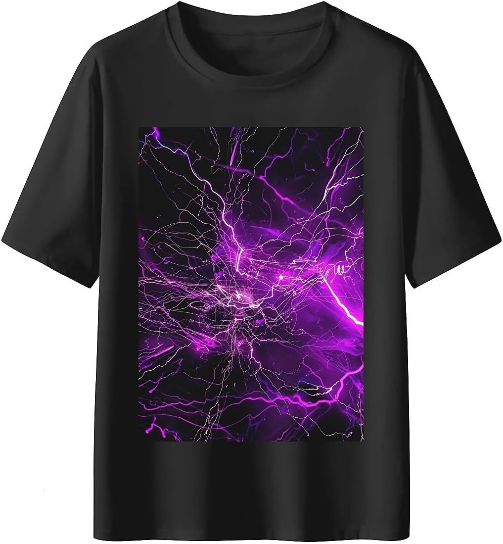 T shirt for Mens Mens Novelty T-Shirts Graphic 2D Print Summer Short Sleeve Abstract Purple Lightning Shirts Tshirt Graphic Tee Casual Tops Clothes Sh