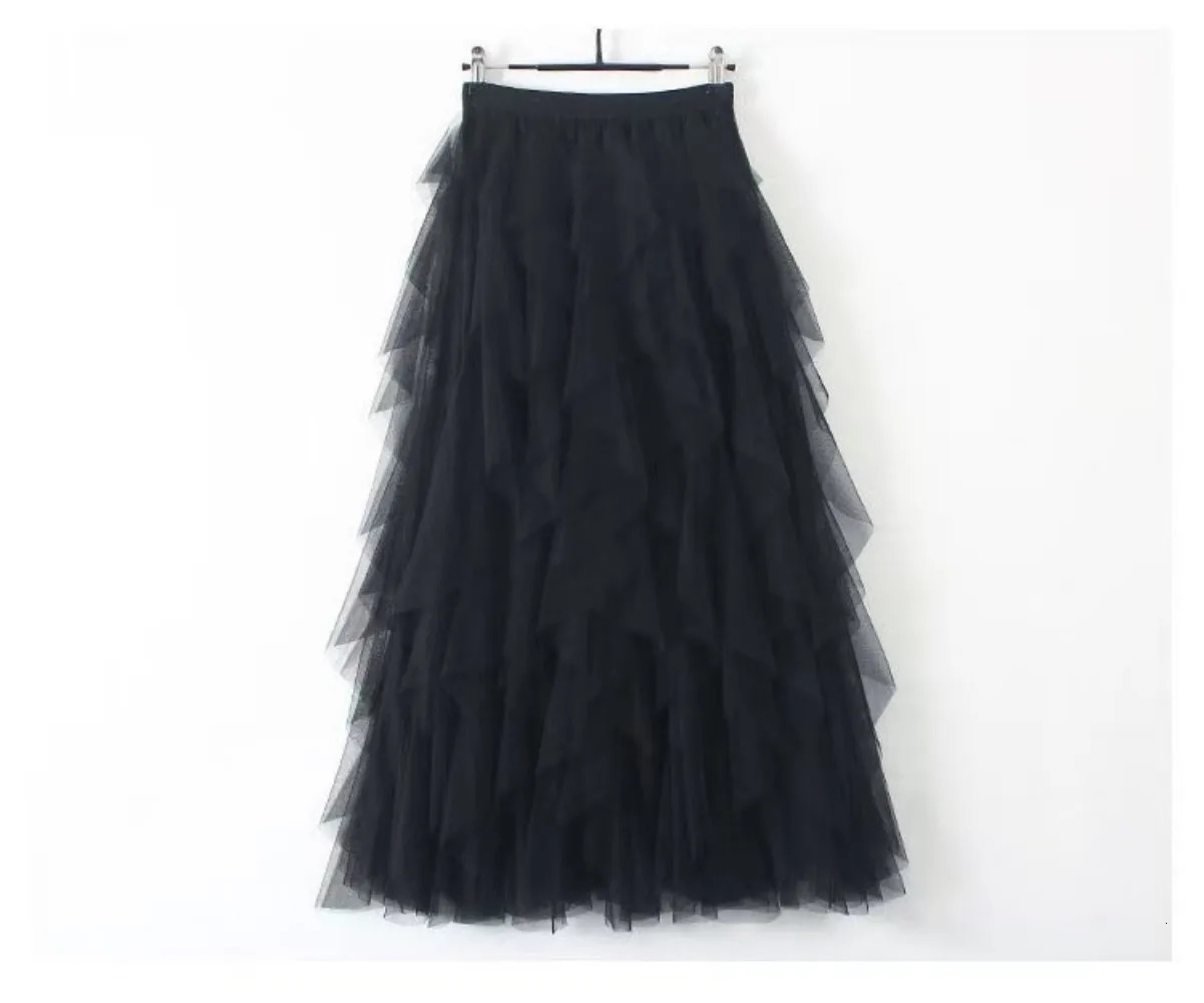 Tutu Tulle Long Maxi Skirt Women Fashion 2025 Korean Cute Pink High Waist Pleated Skirt Mesh Female Lady Aesthetic Faldas 250320