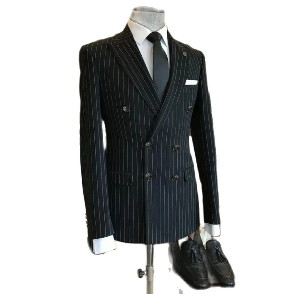 High end black striped mens elegant party wedding 2piece fashion intelligent casual formal slim fit Pioneerpants 250311