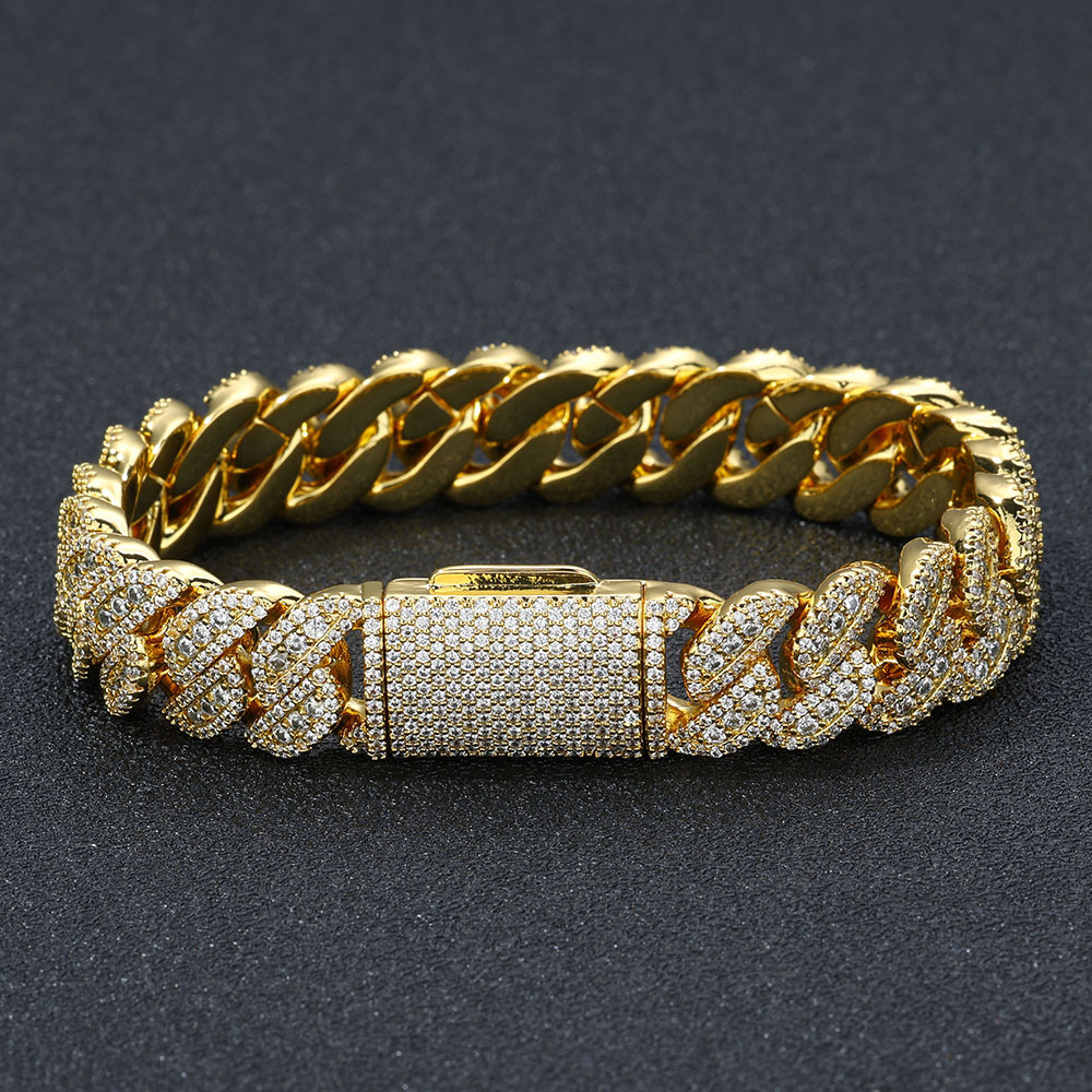 NUOYA 14mm Iced Out Mens Necklace Hip Hop Jewelry Gold Plated Brass Full Pave CZ Miami Cubic Zirconia Cuban Chain