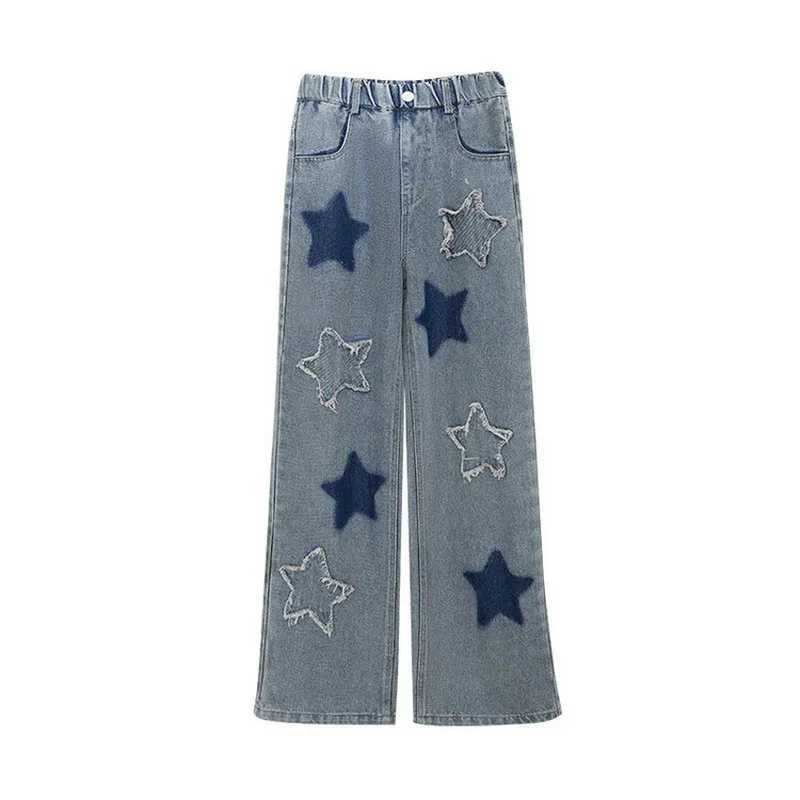 5 7 9 11 13 14Y baby girl loose pants 2024 spring/summer new fashionable side pentagonal star design pants for children Trouser childrenT250326