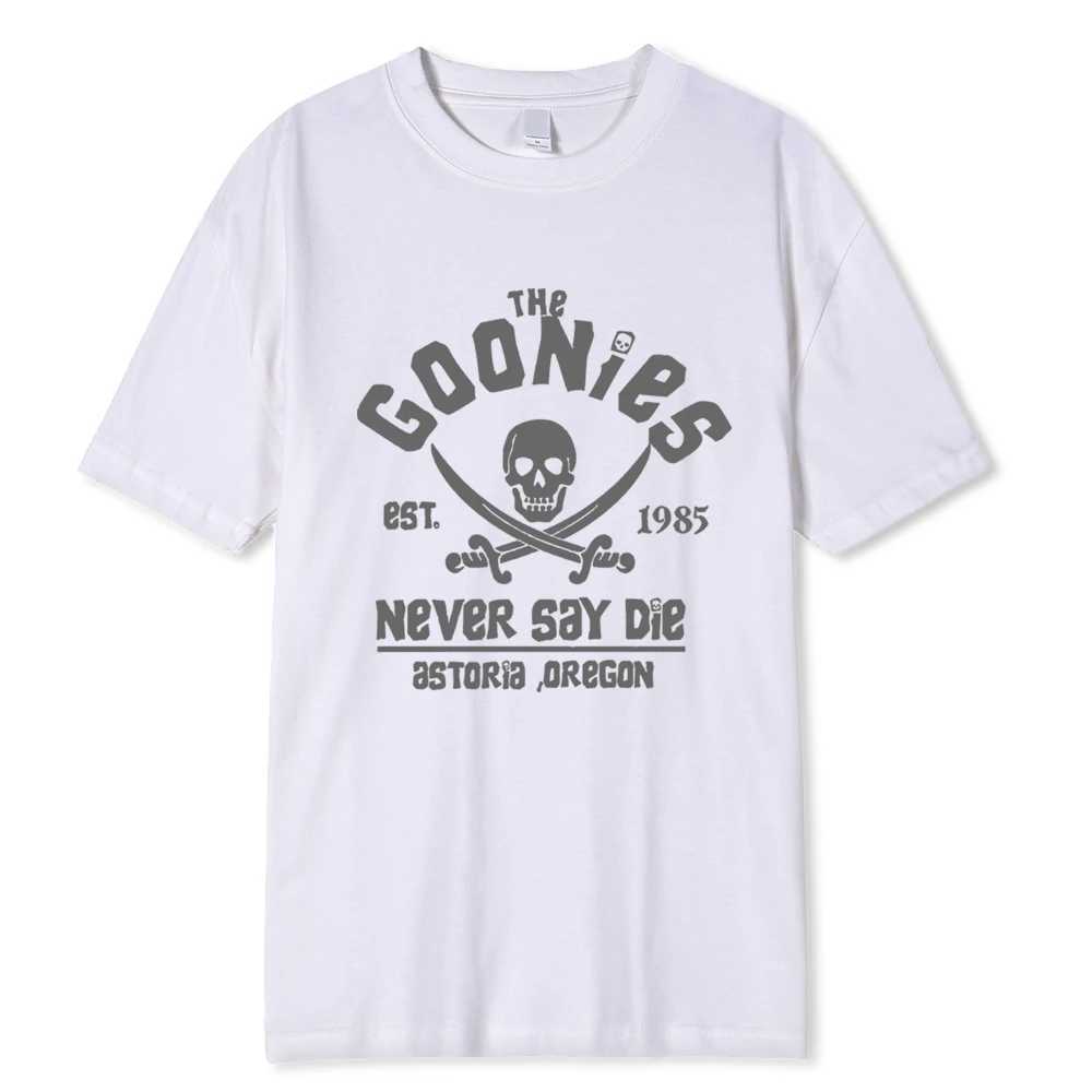 Mens Goonies never say die T-shirt cotton clothing fun short sleeves crew neck T-shirt adult T-shirt oversized breathable T-shirtT250319