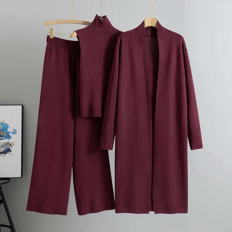 Spring Autumn Women Cardigan Tracksuits Knitted Pant Sweater Suit Vintage Fashion Ladies 3 Piece Set