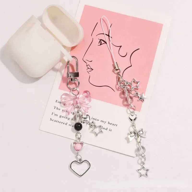 Exquisite bow star heart-shaped keychain phone creative hanging rope keychain bag phone pendant chain Y2K Kpop jewelry girl giftXJ250319