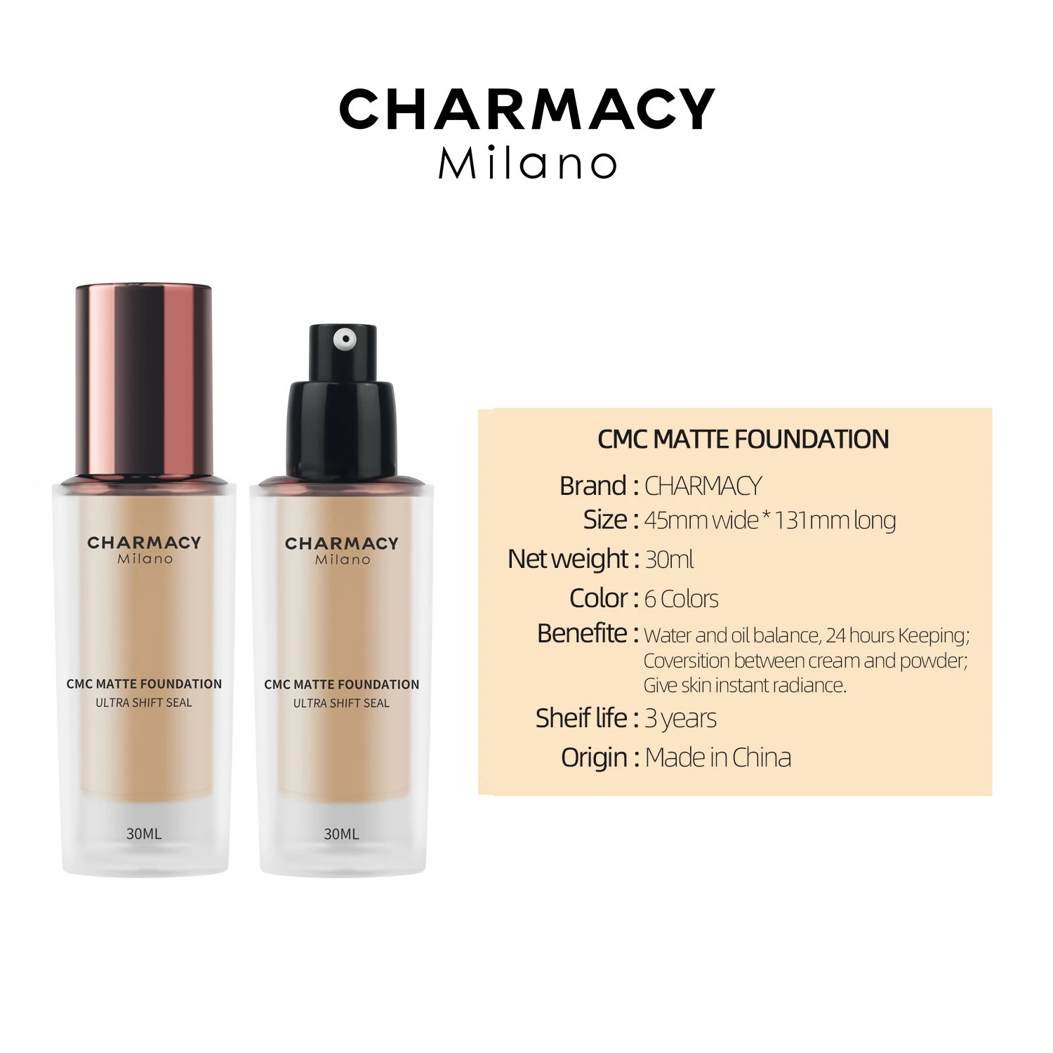 CHARMACY Basic Makeup Liquid concealer Professional Makeup Lasting Oil Control Matte Liquid Basic Cosmetics 250319