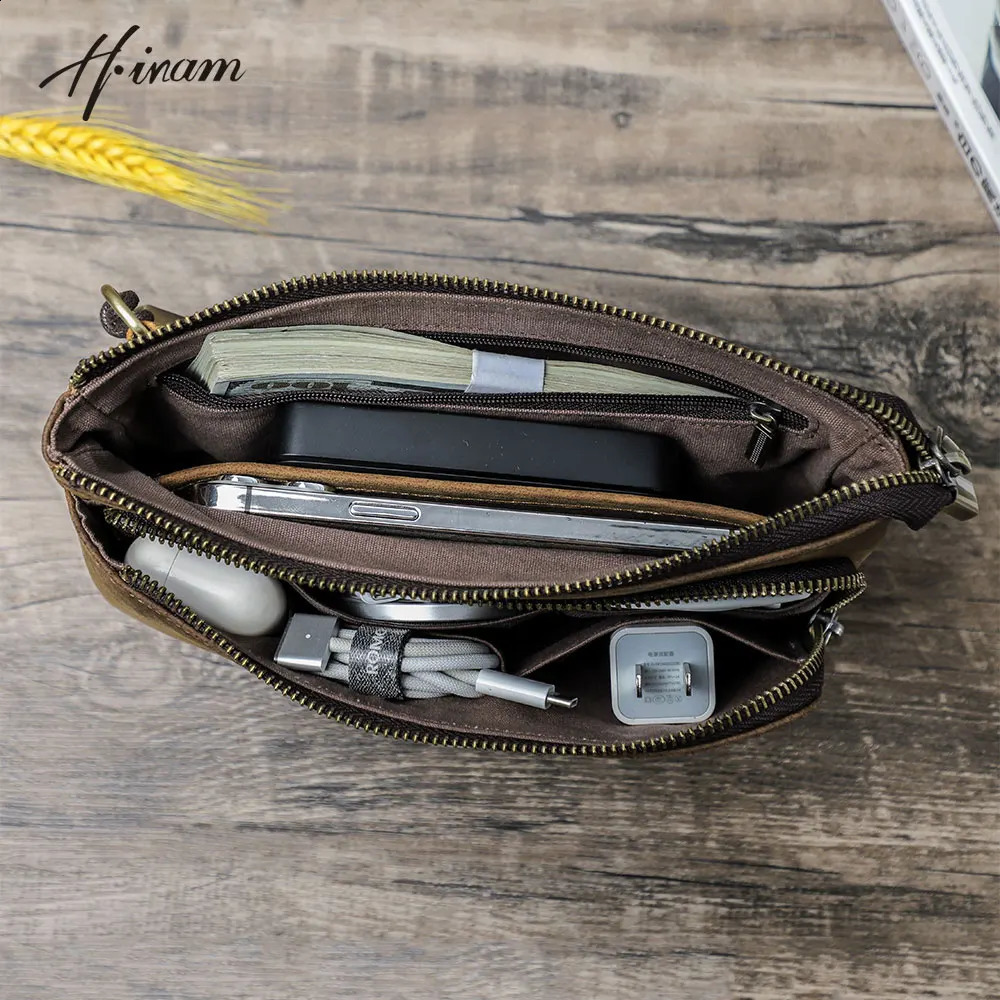 Cowhide mens clutch bag genuine leather business travel handbag large capacity cable organizer wallet retro style 250317