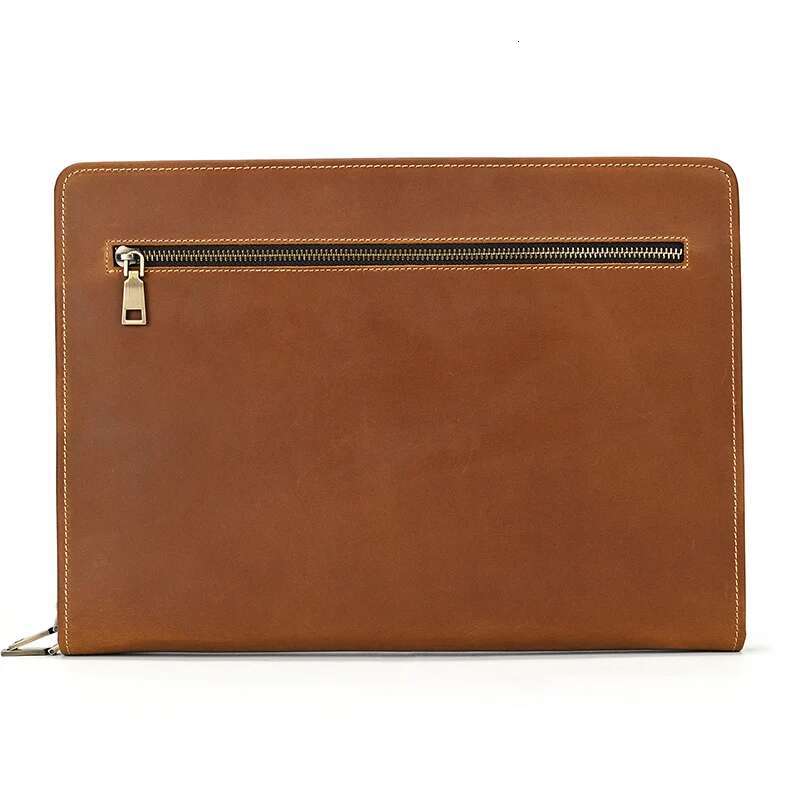 Crazy Horse Leather Ipad 12.9 " Laptop Computer Case Large Capacity Pad Cover Designer Men Clutch Bag