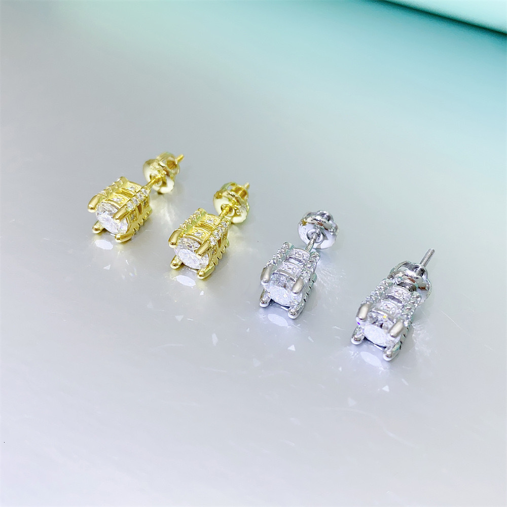 Hiphop 1-4ct D Color Moissanite Screwback Earrings 14k Gold Plated 925 Sterling Silver Iced Diamond Ear Studs Pass Tester Gift