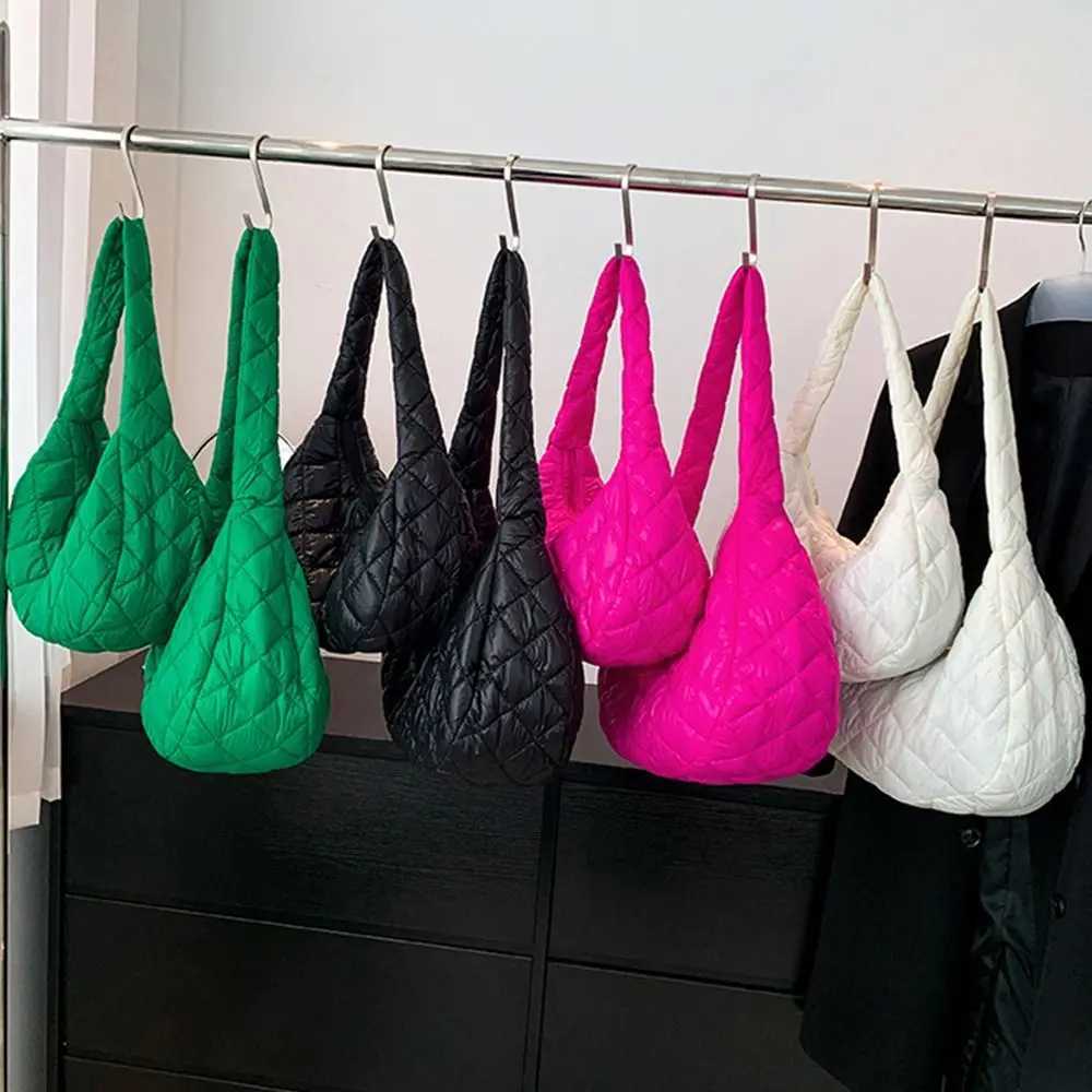 Fashionable womens large capacity down comforter cotton pad shoulder bag girls armpit bag fluffy handbag Y250319