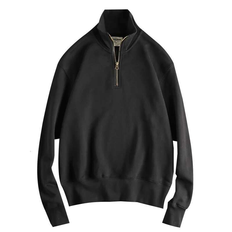 Autumn New American Retro Heavyweight Solid Color Sweatshirt Men's Simple 100% Cotton Washed Pullover Casual Terry Cloth Coat