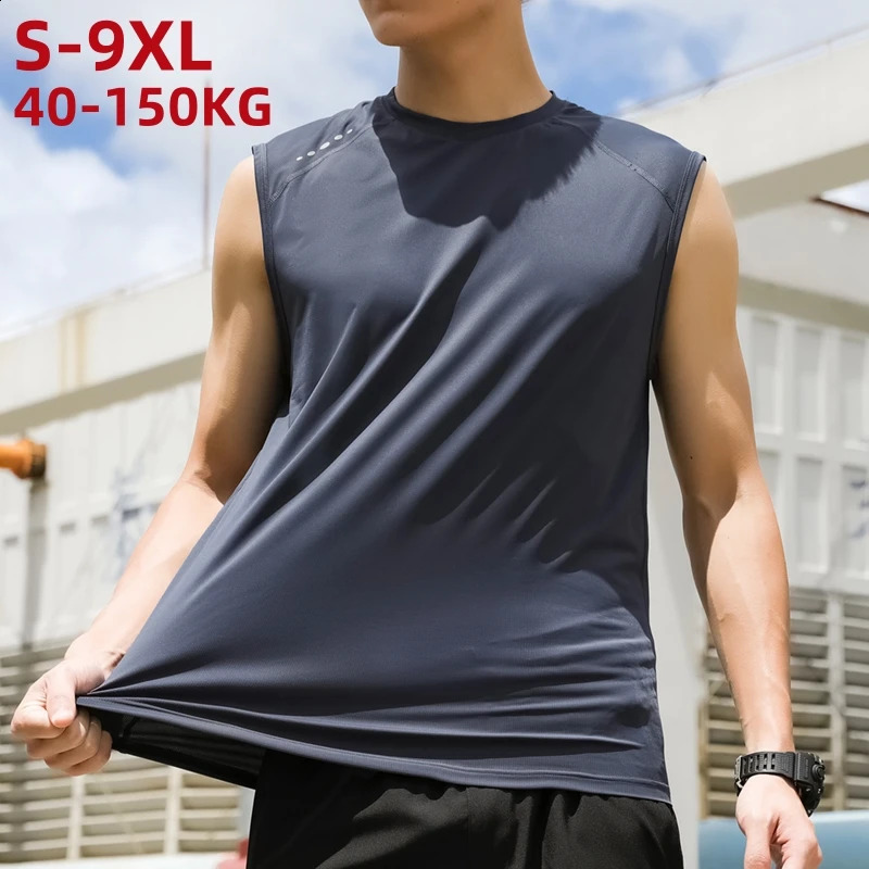 Large mens basic vest summer solid black and white sleeveless Tshirt gym sportswear oversized 7XL 8XL 9XL 250319