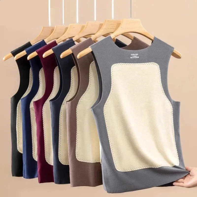 L5XL Mens Doublesided Patch Heating Padded Cold Vest Nonmarking Thermal Undershirt Bottoming Fall and Winter Male Tops 250319