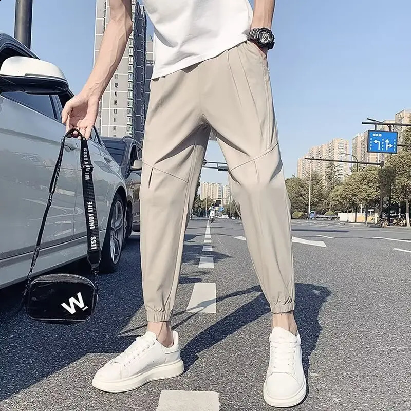 Korean clothing mens summer pants cutting Trouser sportswear jogging runner running plus size gym ice silk 250319