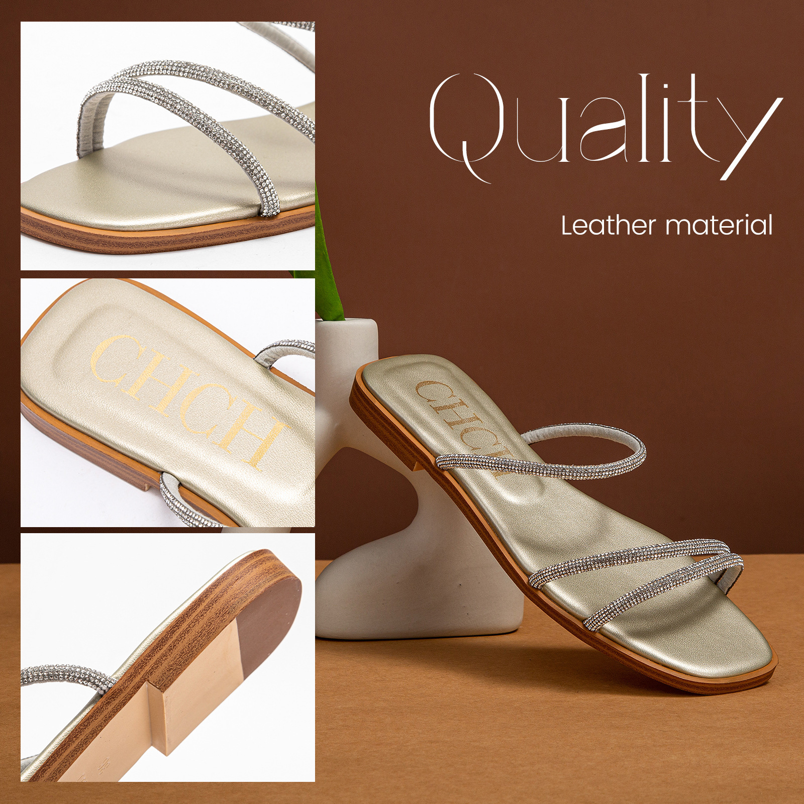 Designer CHCH French For Women's Summer Outdoor Wear 2024 New Water Diamond Fairy Open Toe Low Heel Fashion Sandals