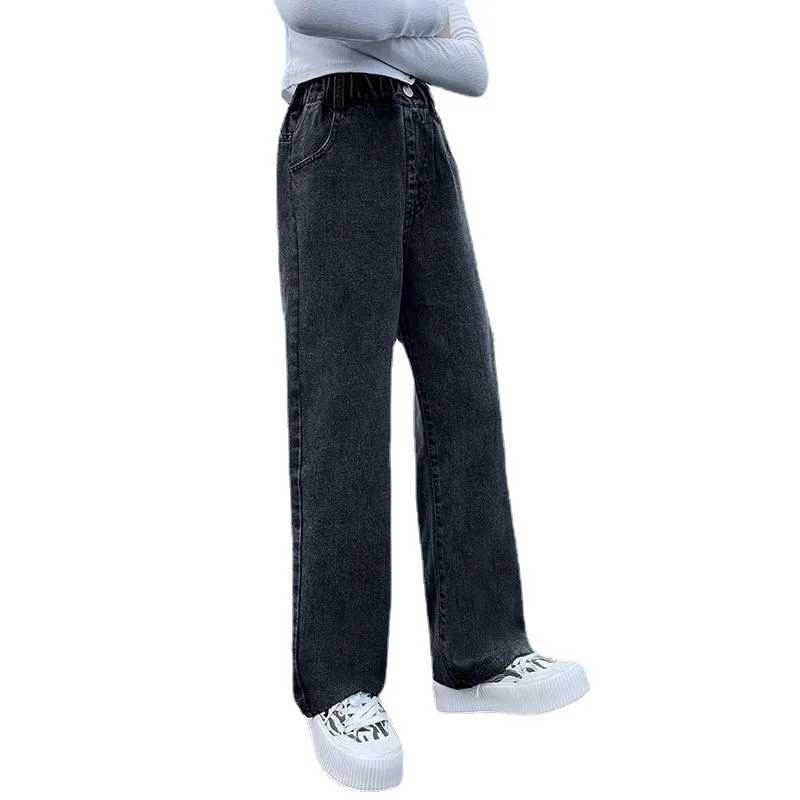 Teenage Girls Jeans 2025 Spring Autumn Casual Fashion Loose Blue Kids Legal Wide Pants School Children Trouser 6 8 10 12T250326