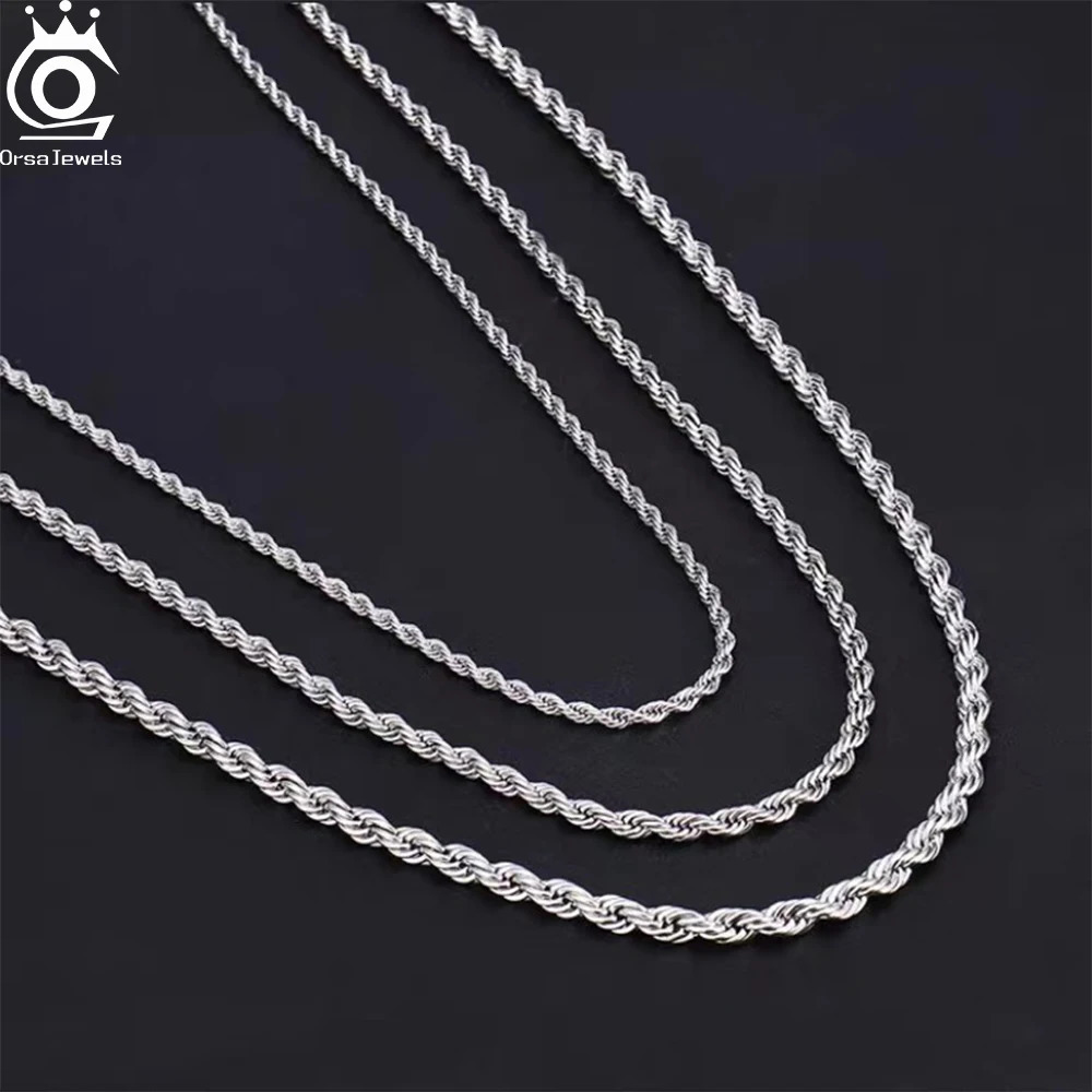 ORSA JEWELS Italian 1 /2 / m Rope Chain Necklace Sterling Silver 925 Rhodium Plated Neck Chain Lobster Clasp 16-24 inches SC29 250318