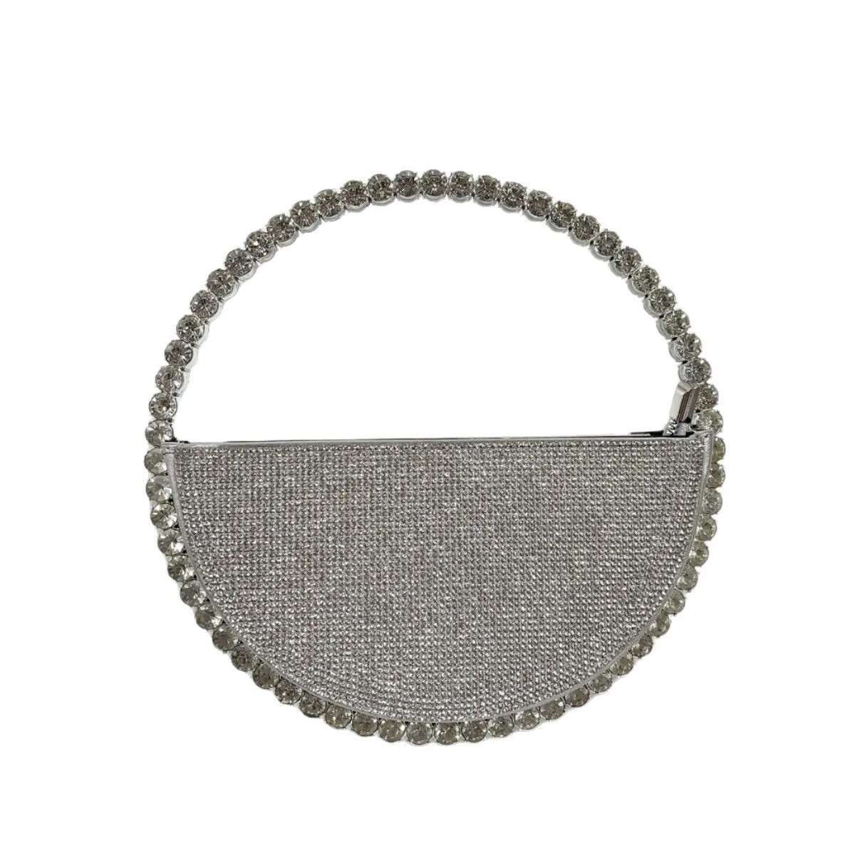 Lady Dia Circular Evening Bag Women Fashion Round Handle Rhie Dinner Clutch Purse Ladies Half Moon Chain Handbags Chic