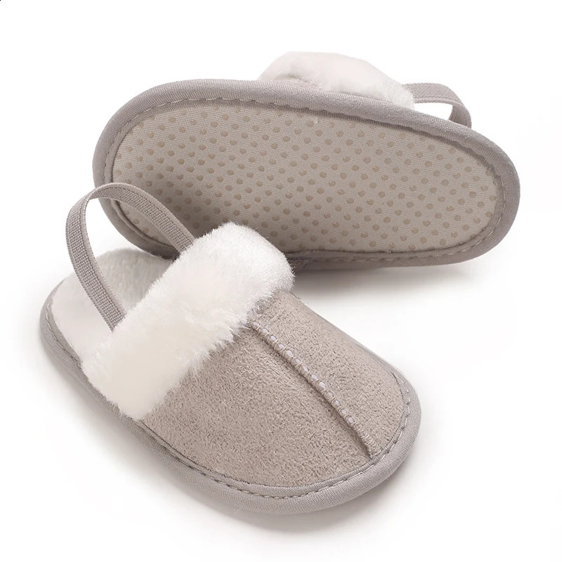 Toddlers Baby Boys Girls Fluffy Slides Soft Slippers Anti-slip Pre-walker born Plush Warm Floor Shoes Elastic Back Strap 250319