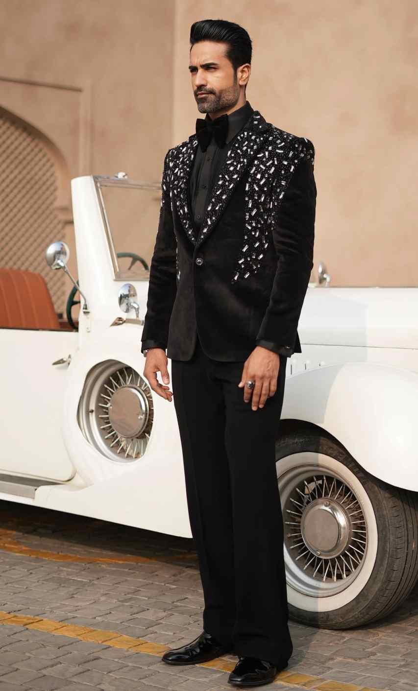 Luxury Groom Wedding Wear Big Diamonds Beads Party Birthday Mens Pants Suits 2 Pieces Customized
