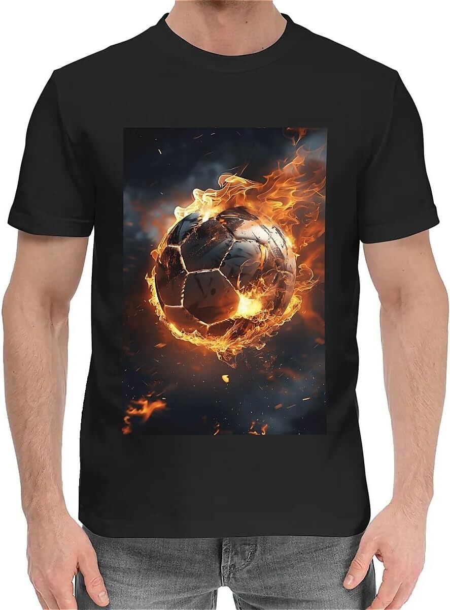 T shirt for Mens Mens Novelty T-Shirts Football Fire Graphic 2D Print Summer Short Sleeve Graphic Tee Casual Tops Clothes cool