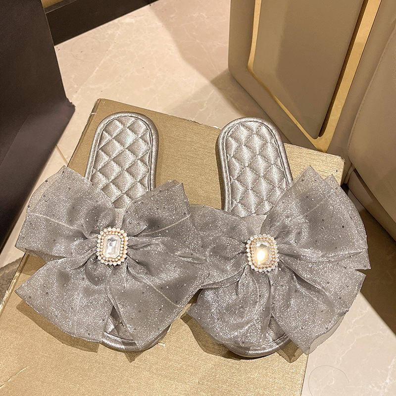 2025 New Design Fairy Style Sandals Women's Bow Satin Flat Slippers Summer Casual Outdoor Cute Soft Bottom Dress Slippers