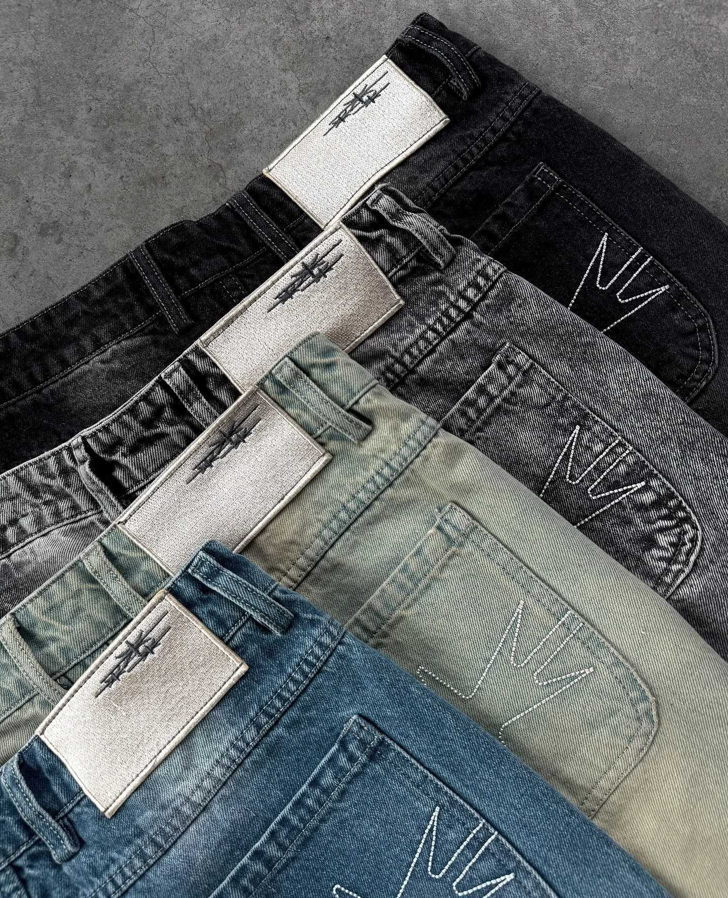 Mens Fashion Jeans Work Pants American Retro Trendy Laundry Punk Hip Hop Jeans Embroidered Streetwear Womens Wide Legs Straight TrousersT250319