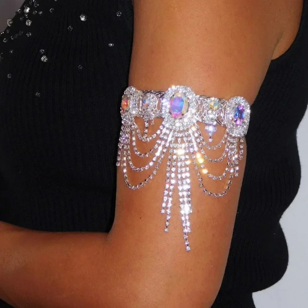 Stonefans Crystal Tassel Arm Chain Bracelet Bridal Hand Accessories Boho Bling Rhinestone Bangle Anklet Dress Jewelry 250320