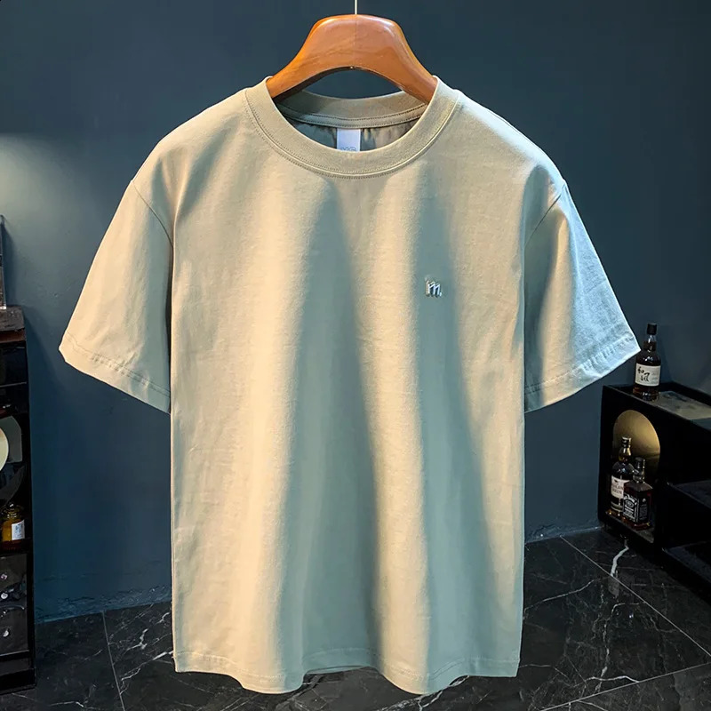 Summer Mens Simple Versatile Embroidered Short Sleeve Solid Color Comfortable Casual Half Sleeve Top 250317