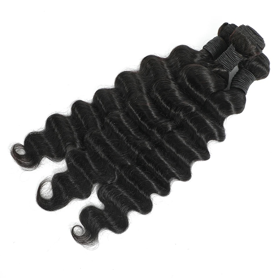 Natural Color Brazilian Human Hair Bundles with Deep Waves - Perfect for Weaving (Lengths Available from 12 to 30 Inches)
