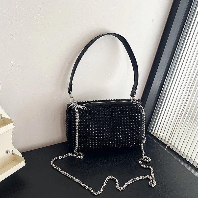 Diamond Deluxe Evening Bag for Women Cylindrical Diamond Cross Body Bag Party Fashion Handbag Shoulder Bag 250318