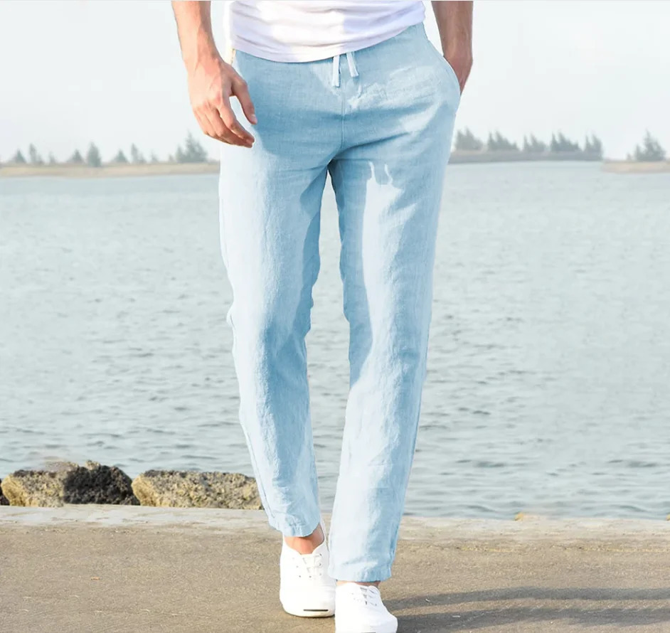 mens linen wide pants Trouser oversized sports streetwear spring yoga casual clothing 250320