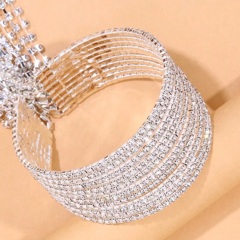 Stonefans Fashion Long Tassel Rhinestone Bangle Bracelet for Women Boho Multi Layer Bracelet Bangle Hand Jewelry Accessories 250320