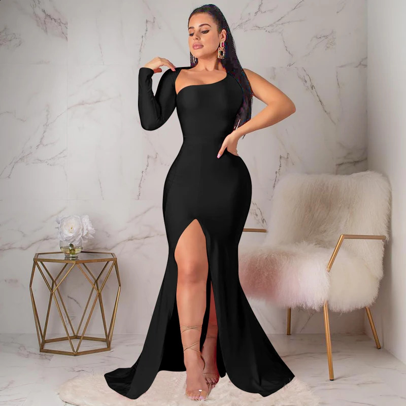 Spring Fall Longuette Long-sleeved Elastic Force Single Sleeve Slim Long Womens Dress 250314