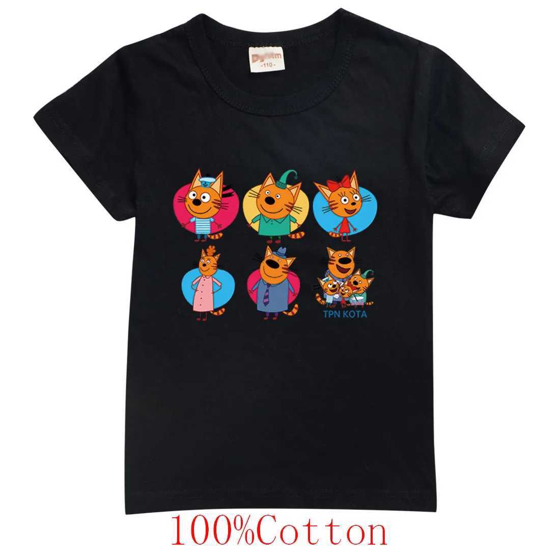 New Cartoon Kid-e-cats T Shirt Kids Three Kitten Russian Print Clothes Boys Summer Short Sleeve T-shirts Baby Girls Fashion TopsT250320