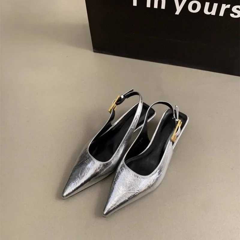 Gold Sier High Heel Pointed Toe Wen Slingback Shoes Wan hot Elegant Summer French Style Back Empty Single Pumps Z250311