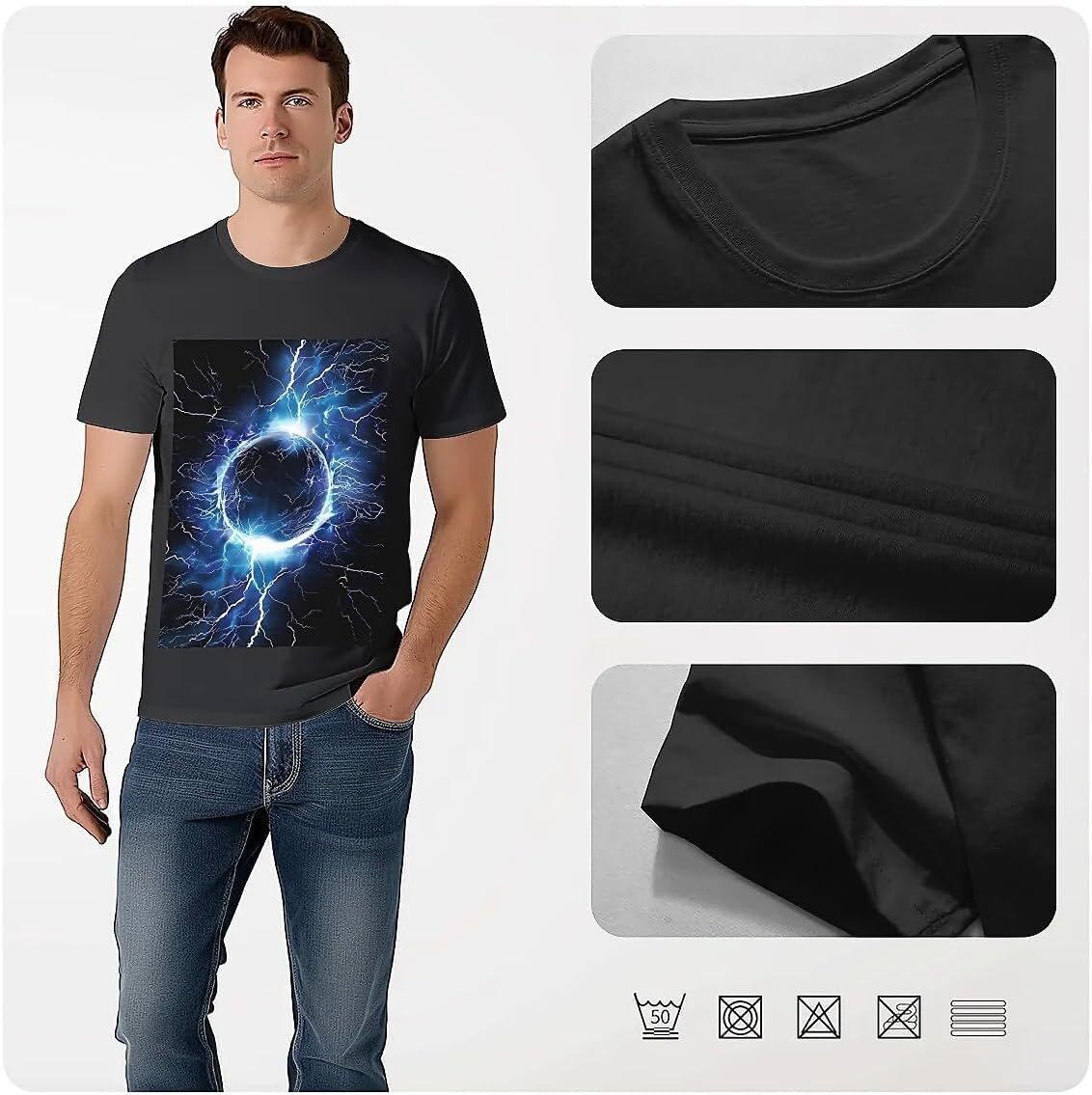 T shirt for Mens Mens Novelty T-Shirts Graphic 2D Print Summer Short Sleeve Blue Lightning Circular Shirts Tshirt Graphic Tee Casual Tops Clothes Shor