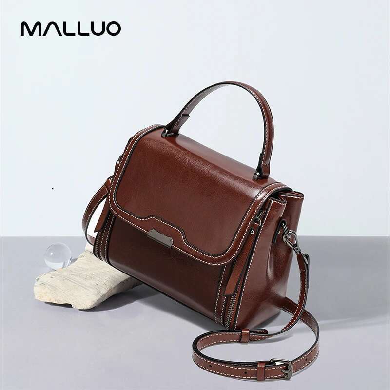 Designer Oil Wax Cowhide Leather Women's Handbag Crossbody Bag Lady Commuter Handbill Shoulder Messenger Bags For Female