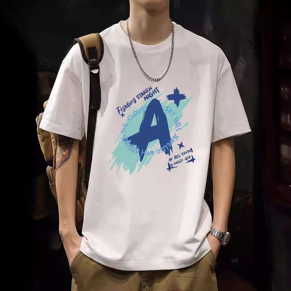 2025 summer new Korean short sleeved pure round neck high-end 200g high count men's cotton T-shirt white top