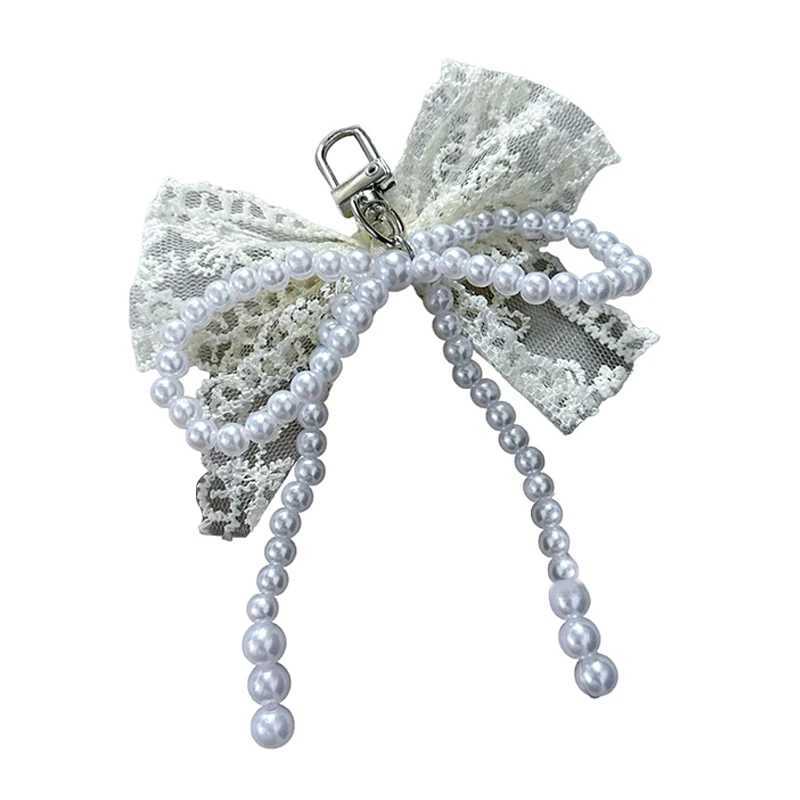 1 piece of sweet lace bow bead bow keychain mobile phone charm with pendant mobile phone accessory bag girls hanging ropeXJ250319