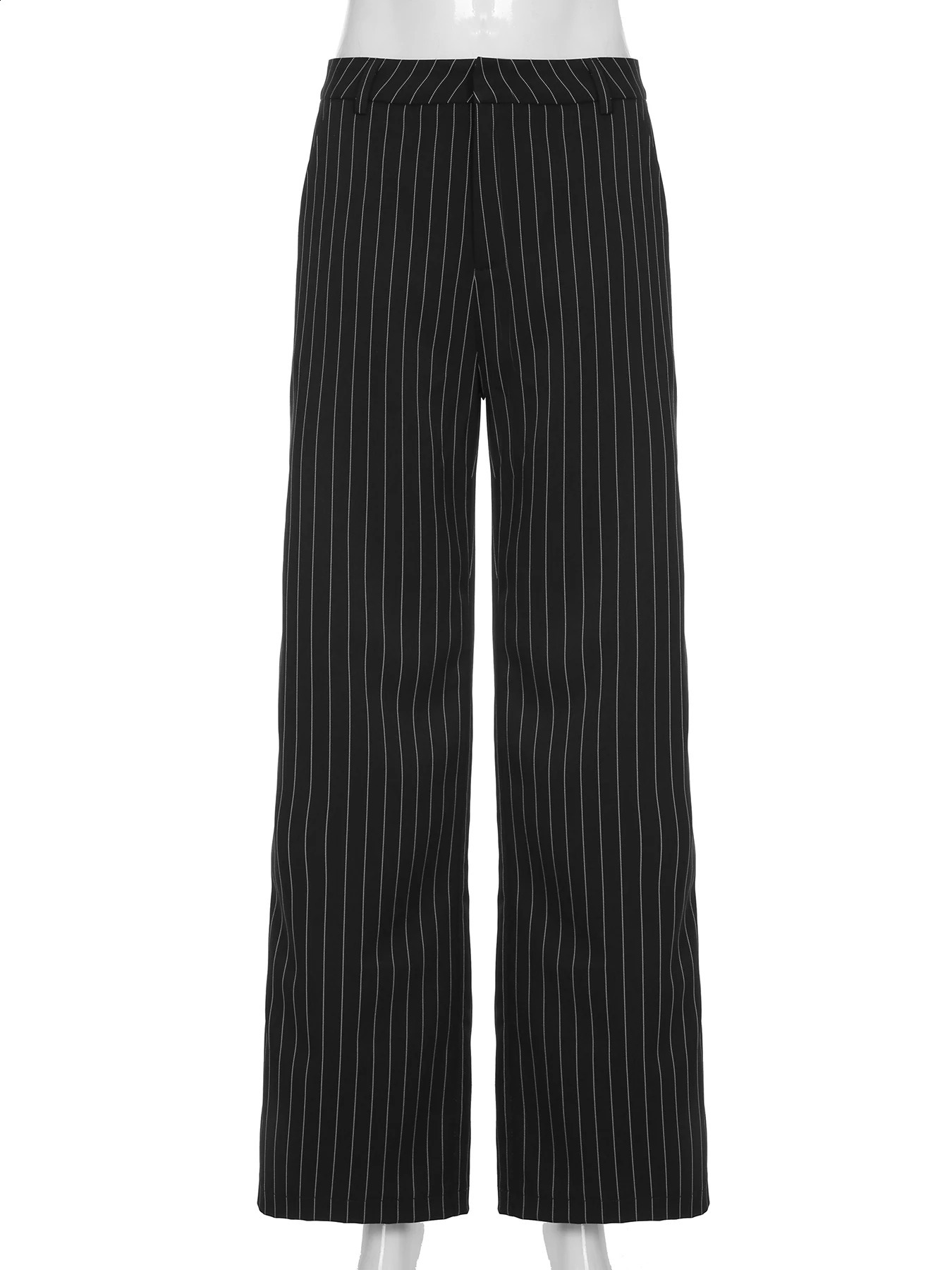 IAMSURE Elegant Fashion Striped Pants Set for Women 2025 Sexy Slimming 2piece Vneck Sleeveless Crop Top Middle Waist 250319