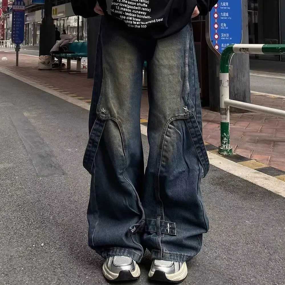 American streetwear mens and womens trendy hip-hop loose straight leg jeans suitable for couples personalized wide leg casual pants y2kT250319