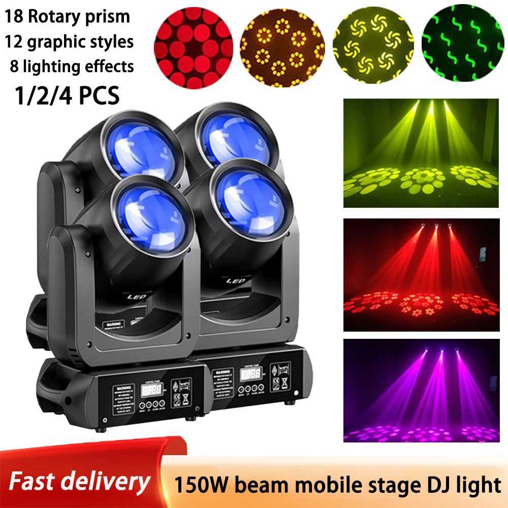 2024 1/2/4Pc 150W LED Light Power Bright Beam Spotlight Moving Head Stage Lighting 18 Prism Rainbow Effect Dj Party Disco Gobo Light Z250320