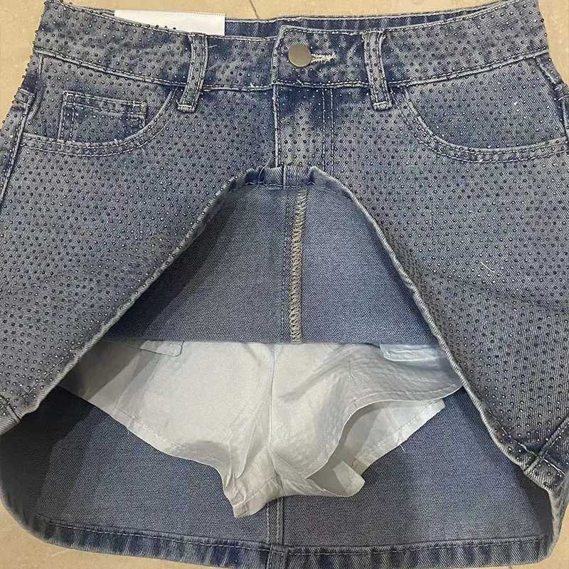 BKQU 2025 New Rhine Denim Mini Skirts Women Fashion Party Club s High Waist Jean Skirt Y2K Aesthetic Korean BotXJ250320