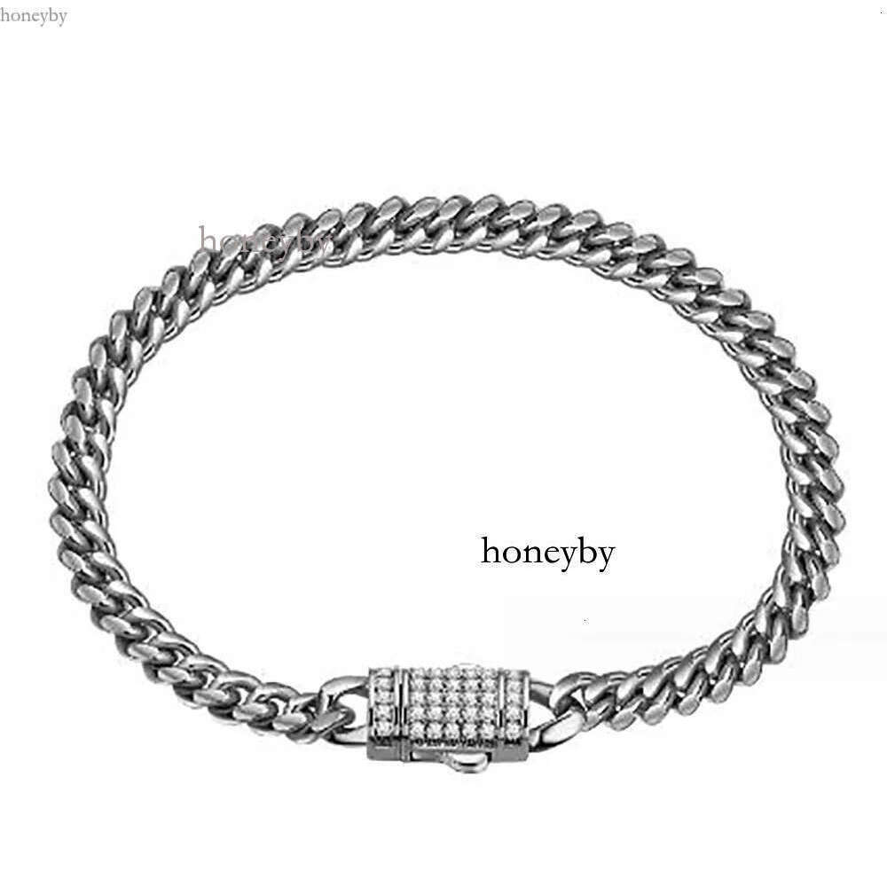 Mens White Gold Tone 316L Stainless Steel Chain Necklace Curb Cuban k with Dias Clasp Lock 6mm/8mm/10mm/12mm/14mm