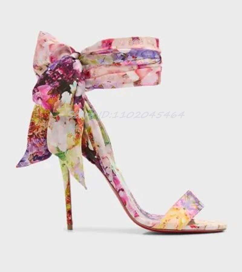 2025 New in Satin Ribbon Warp Multicolor Sandals Women's Designer Party High Heels Chic Sexy Bow10cm Stilettos Shoes