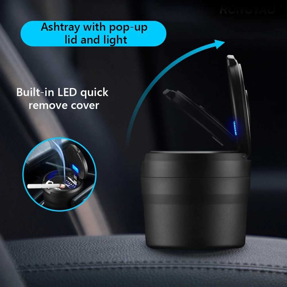 Car Ashtray with Lid Portable Ash Tray with LED Light Mini Car Trash Can Smell Proof Multi-Function for Outdoor TravelC250319