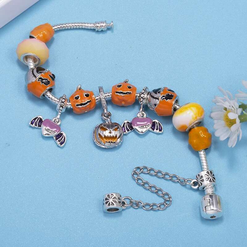 Fashion Brand Charm Bracelets Fits Halloween Styles Pumpkin Beads Bracelet Bangles For Women Kids Bijoux Pulseras Jewelry Gift